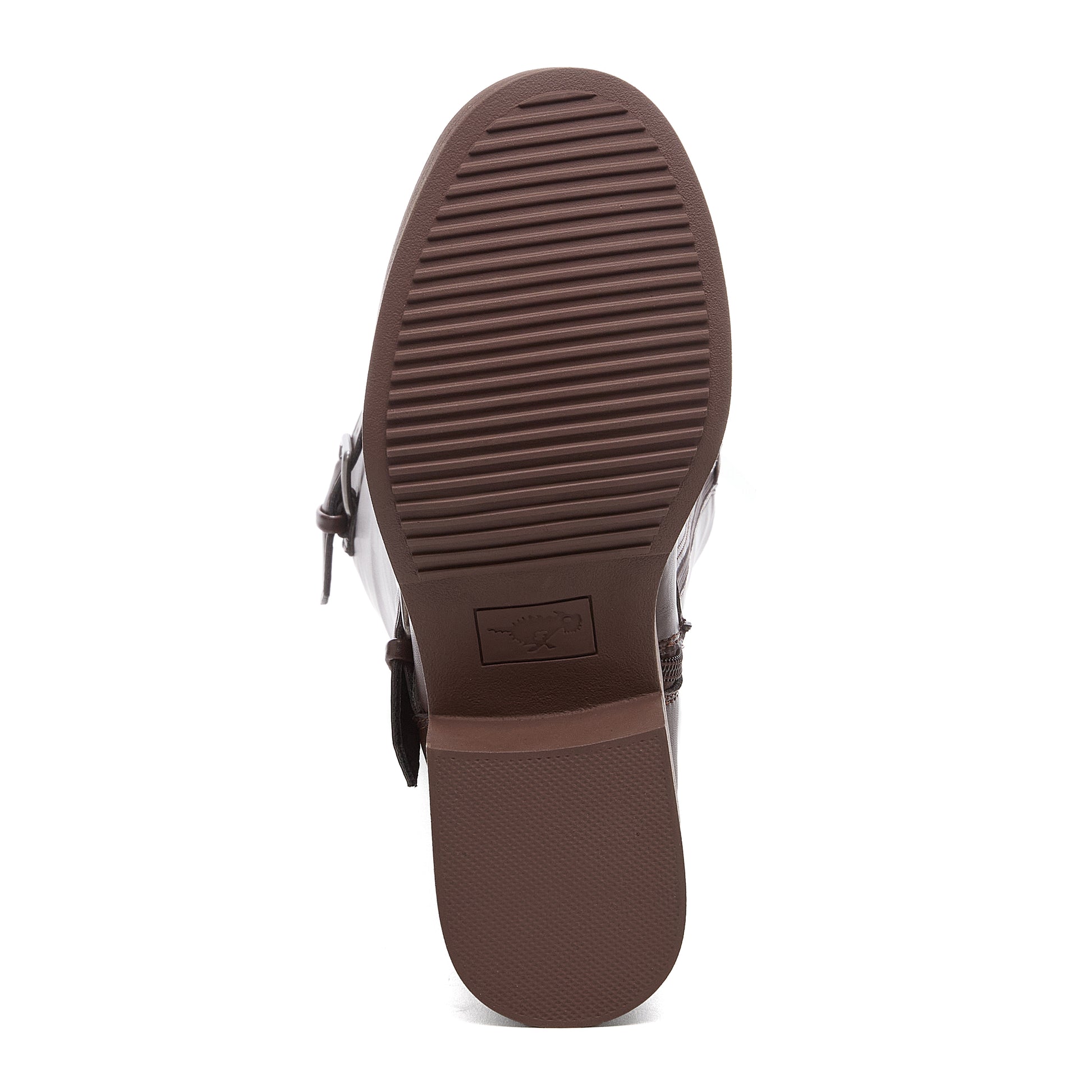 Fillie Dark Brown Boots sole view showing treaded brown sole and Rocket Dog logo