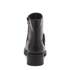 Freddie Black Boots black boots back view with side zip and low heel