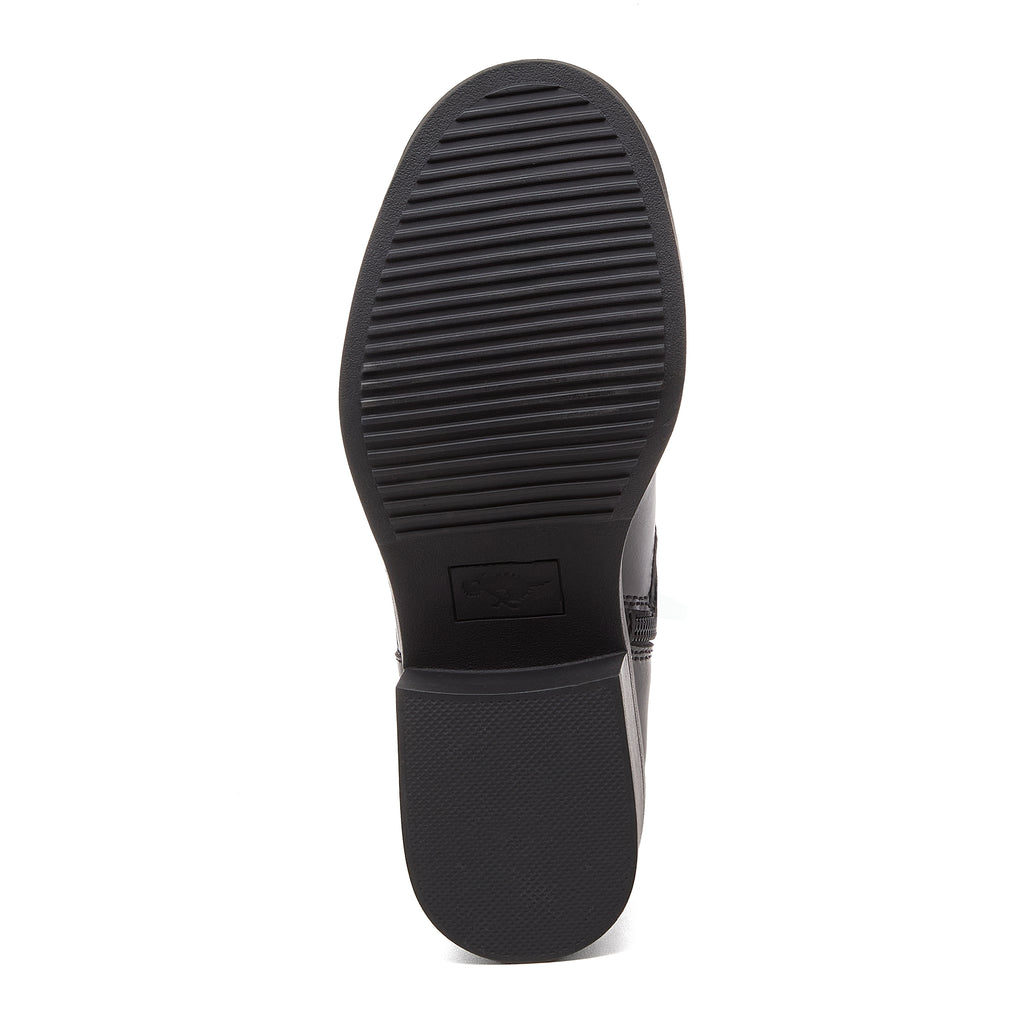 Freddie Black Boots black boots sole view showing tread pattern and heel
