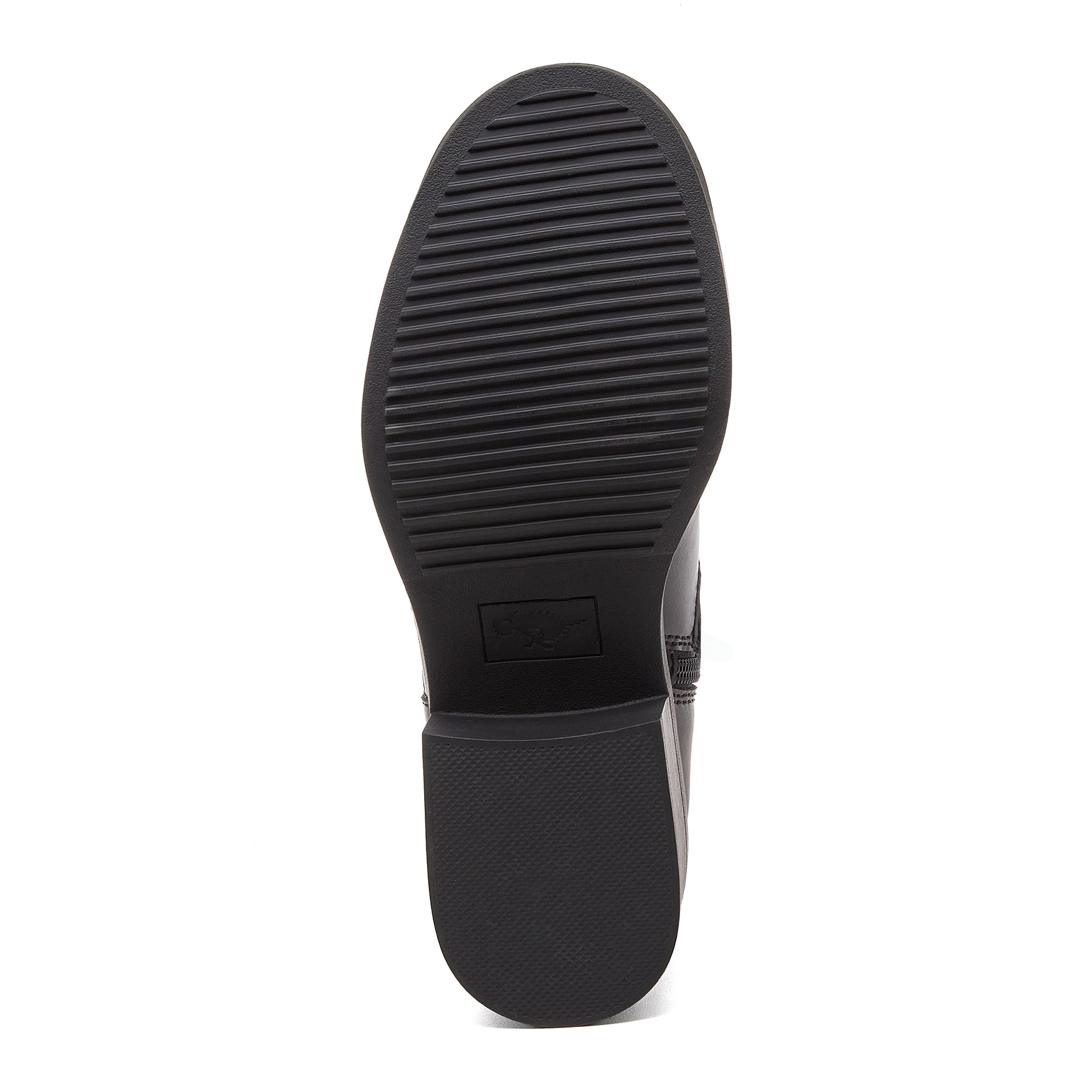 Freddie Black Boots black boots sole view showing tread pattern and heel