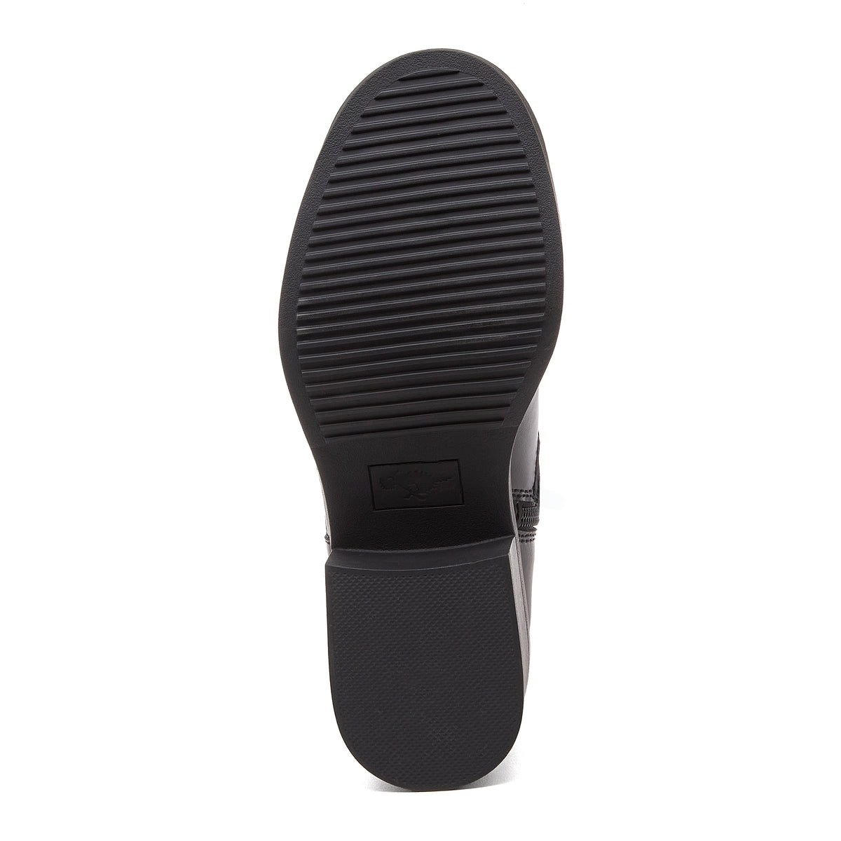 Freddie Black Boots black boots sole view showing tread pattern and heel