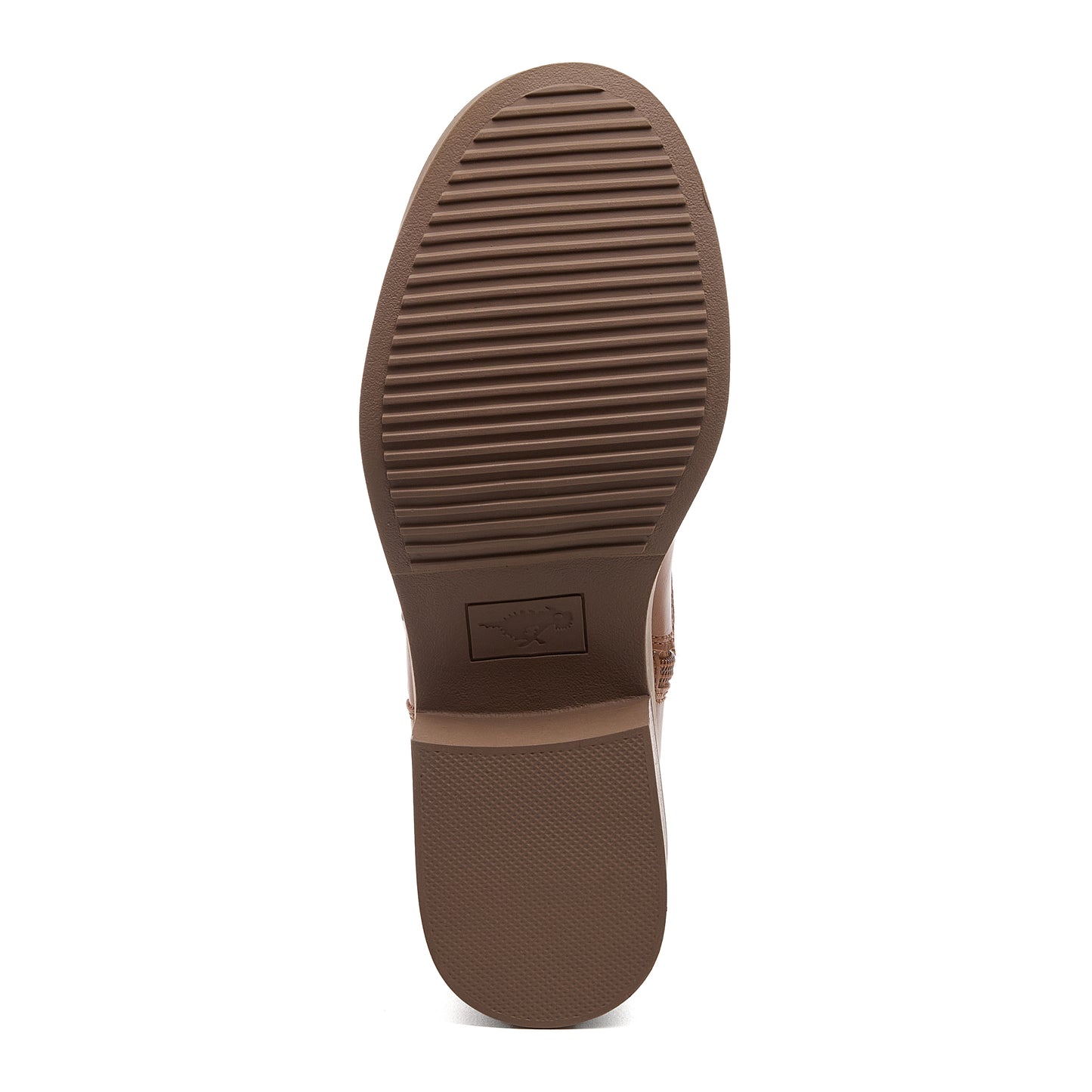 Freddie Brown Boots in cognac, sole view showing the tread pattern and Rocket Dog logo detail