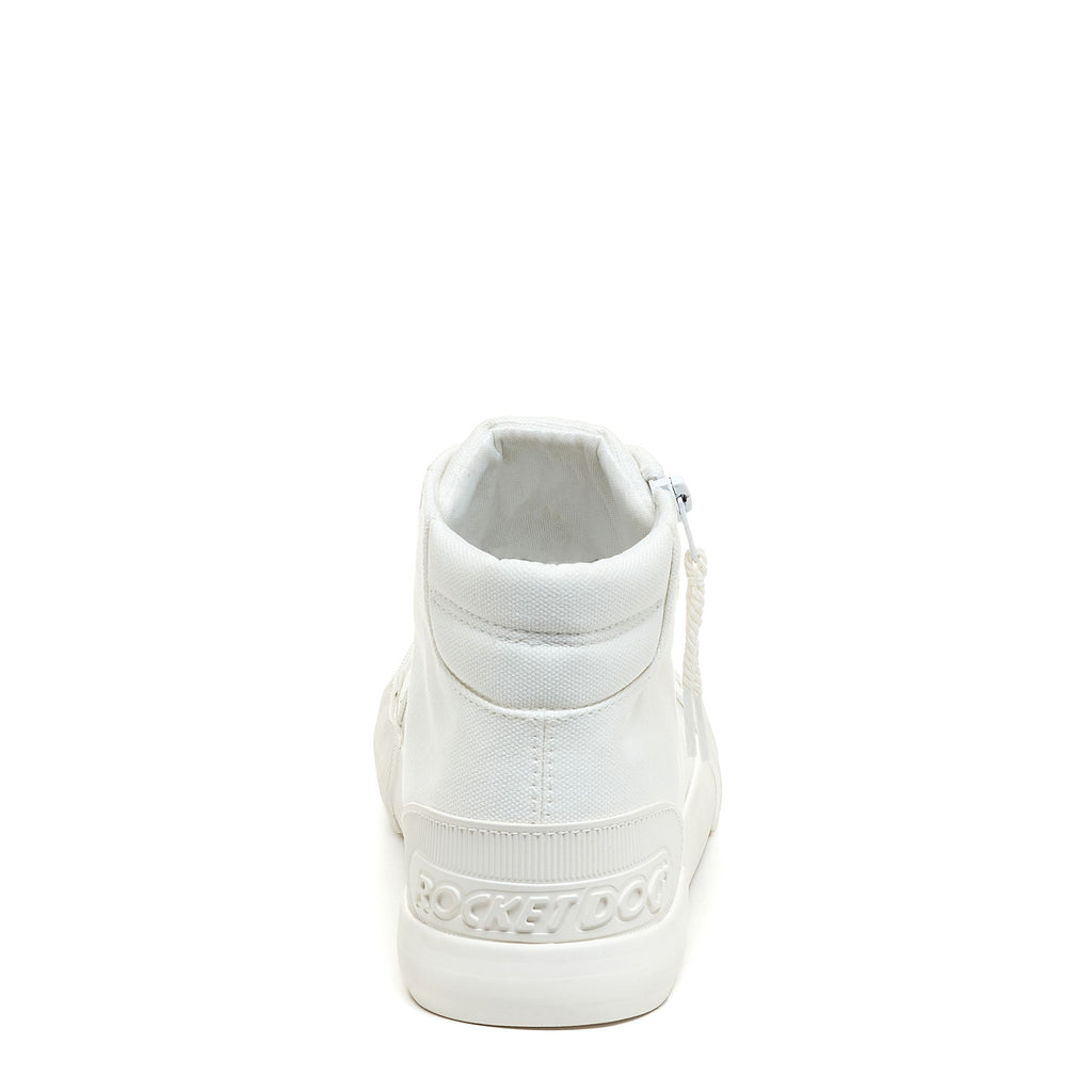 Back view of the Jazzin all white high top trainer