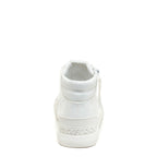 Back view of the Jazzin all white high top trainer