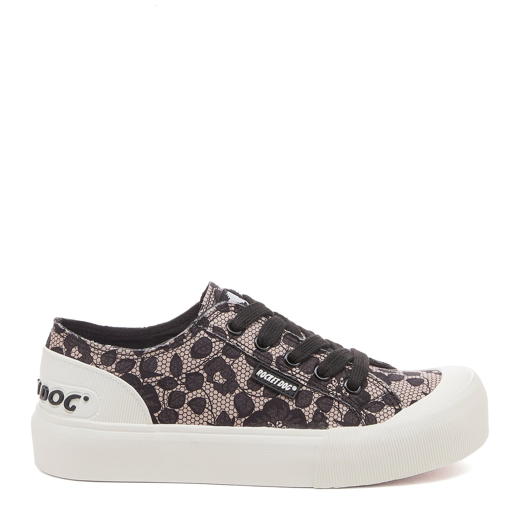 Jazzin Plus Black Floral Lace Trainers