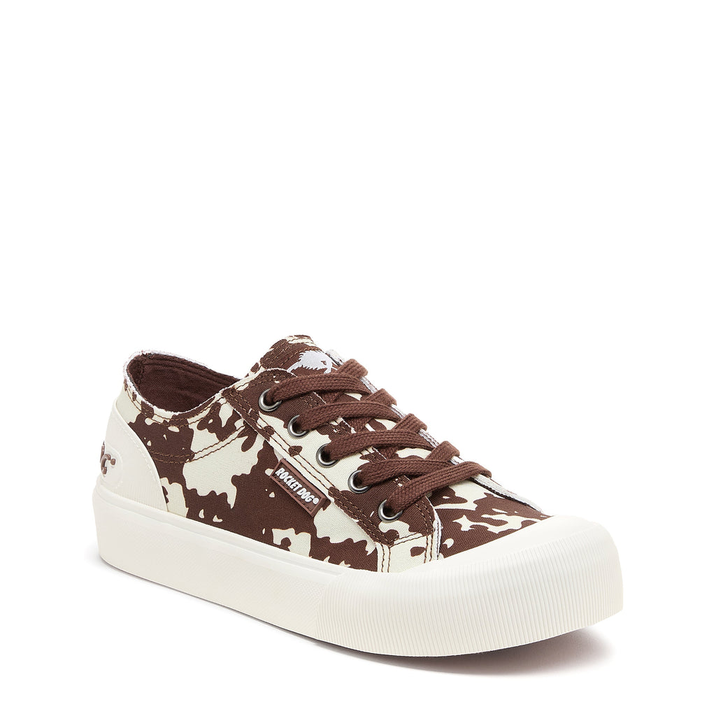 Jazzin Plus Brown Cow Print Trainers