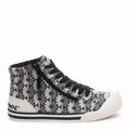 Side view of the Rocket Dog Jazzin black grey floral high top trainer, black and grey floral canvas