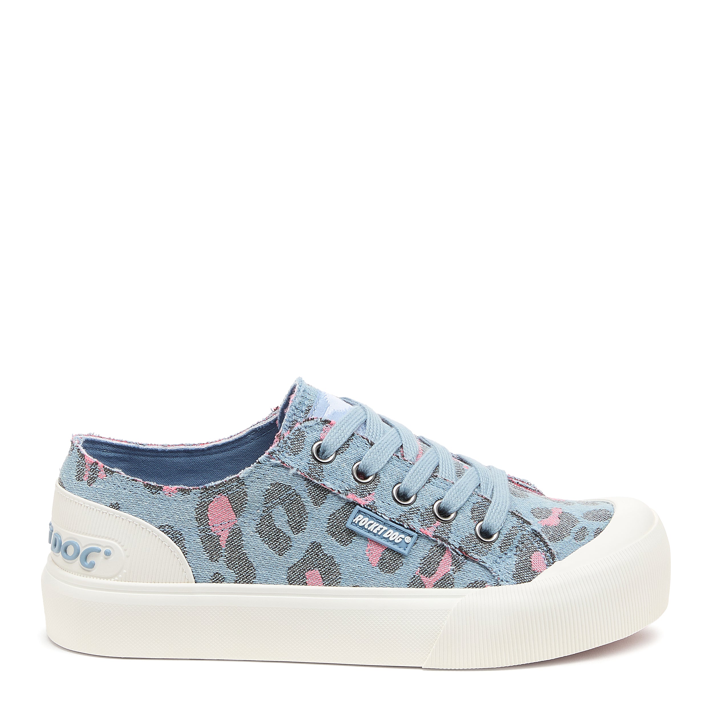 Women's Jazzin Plus Light Blue Leopard Print Trainers | Rocket Dog UK