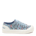 Side view of the Rocket Dog Jazzin Plus light blue leopard print trainer, light blue leopard canvas and platform sole