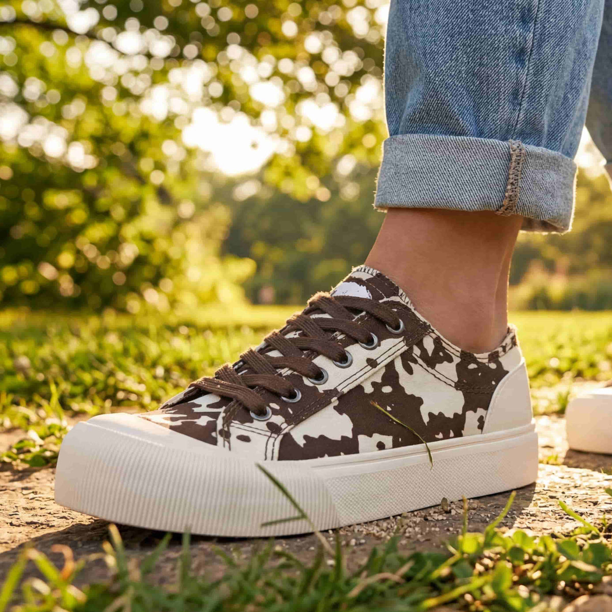 Jazzin Plus Brown Cow Print Trainers