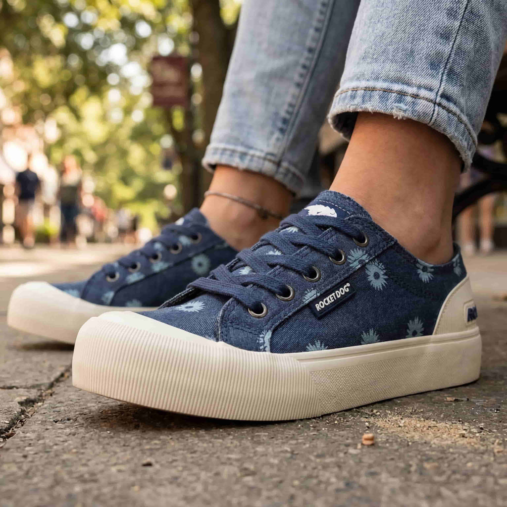 Jazzin Plus Denim Blue Floral Print Trainers