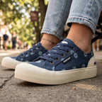 Jazzin Plus Denim Blue Floral Print Trainers