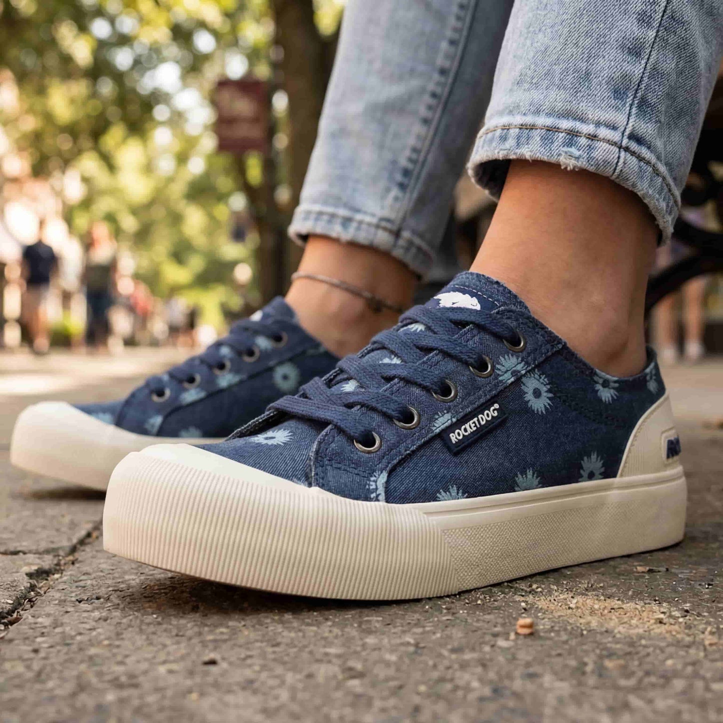 Jazzin Plus Denim Blue Floral Print Trainers