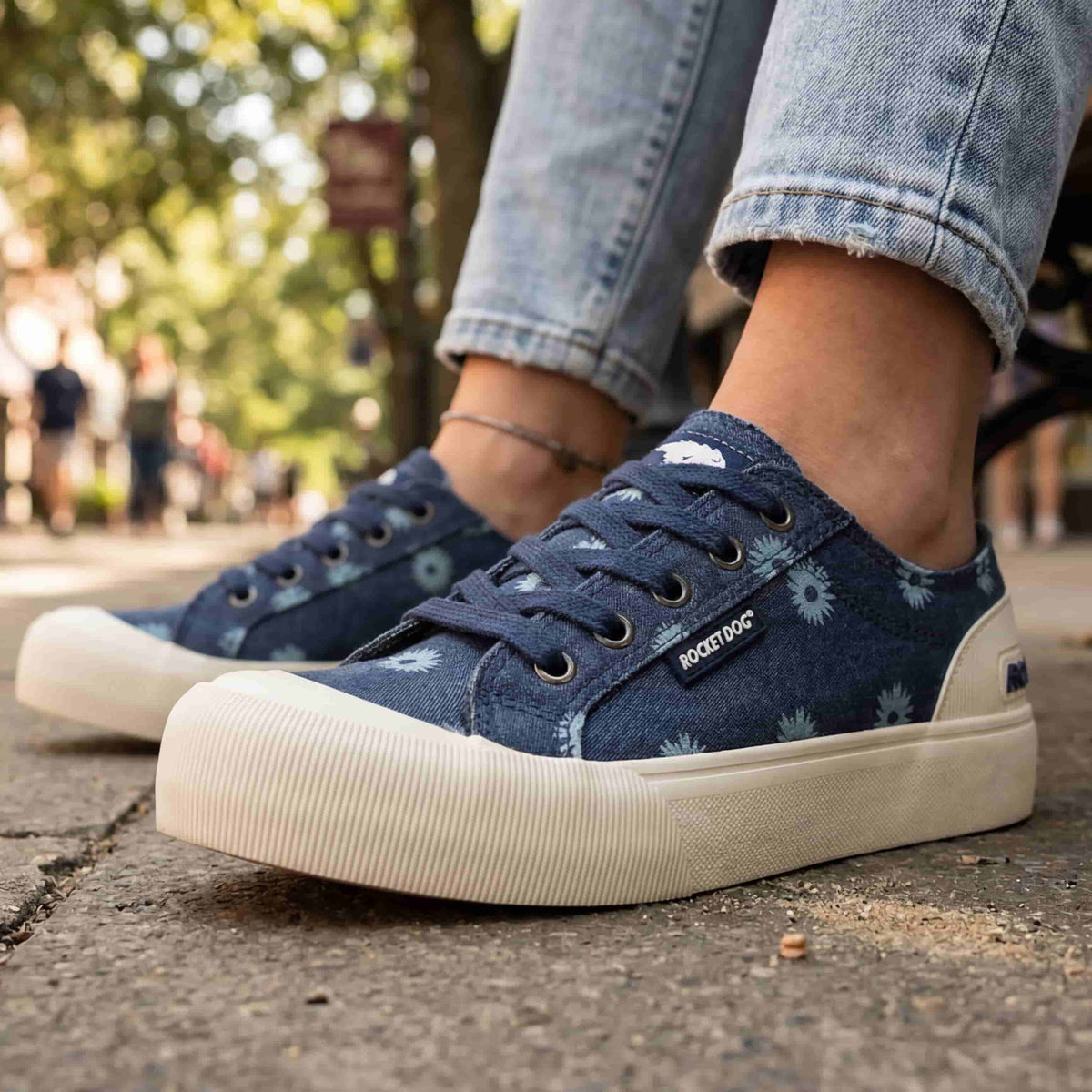 Jazzin Plus Denim Blue Floral Print Trainers