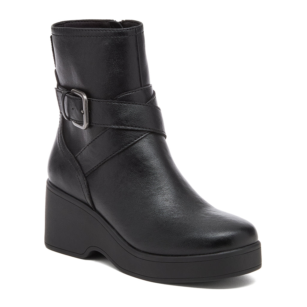 Jimmy Black Boots black boots front angled view showing buckle strap detail and rounded toe