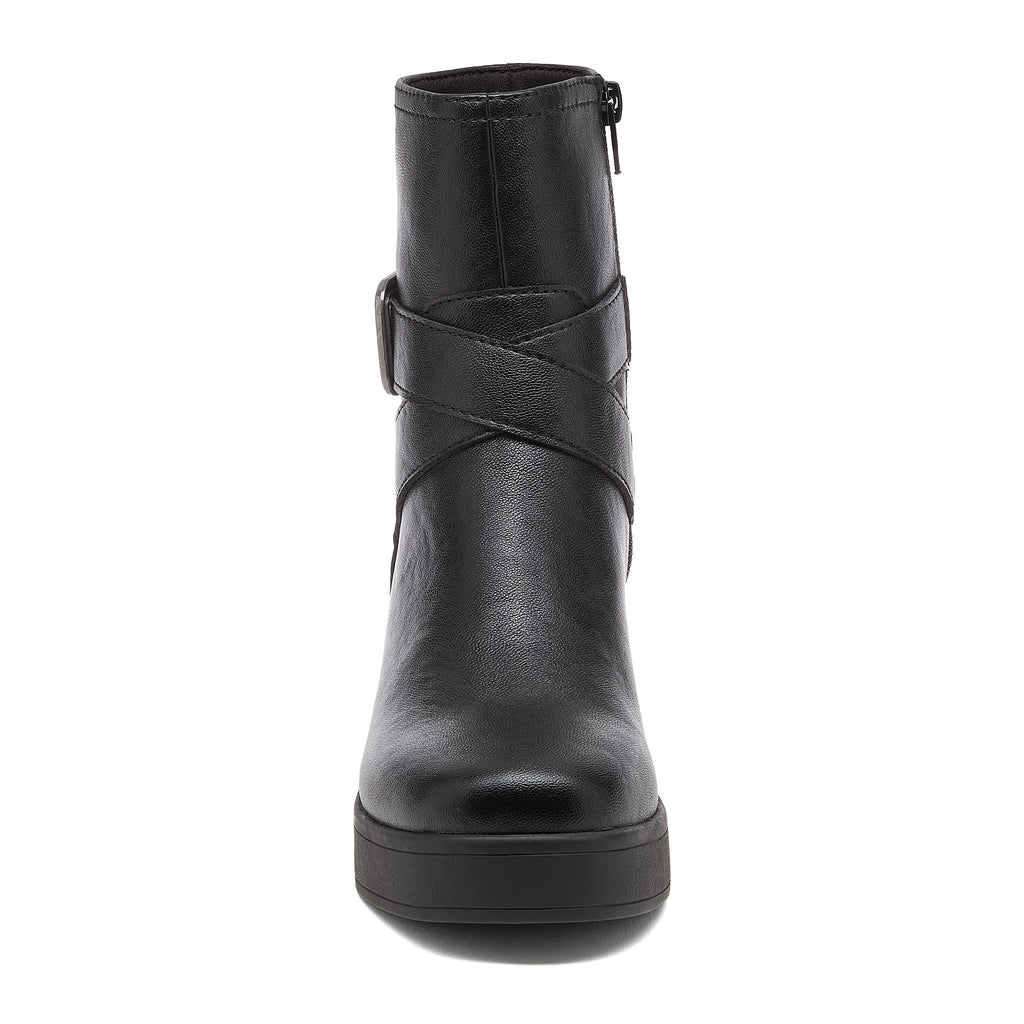 Jimmy Black Boots black boots front angled view showing buckle strap detail and rounded toe