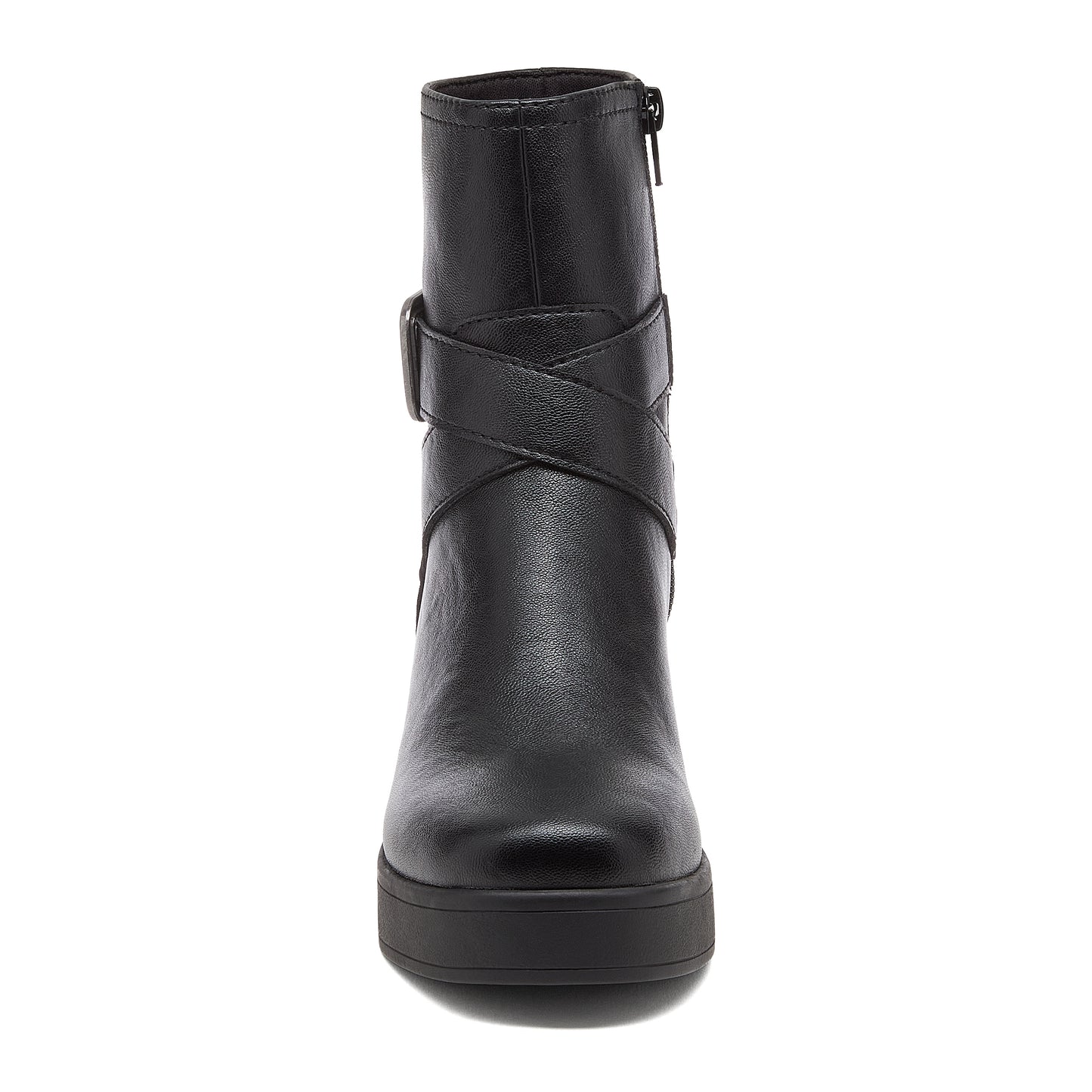 Jimmy Black Boots black boots front angled view showing buckle strap detail and rounded toe