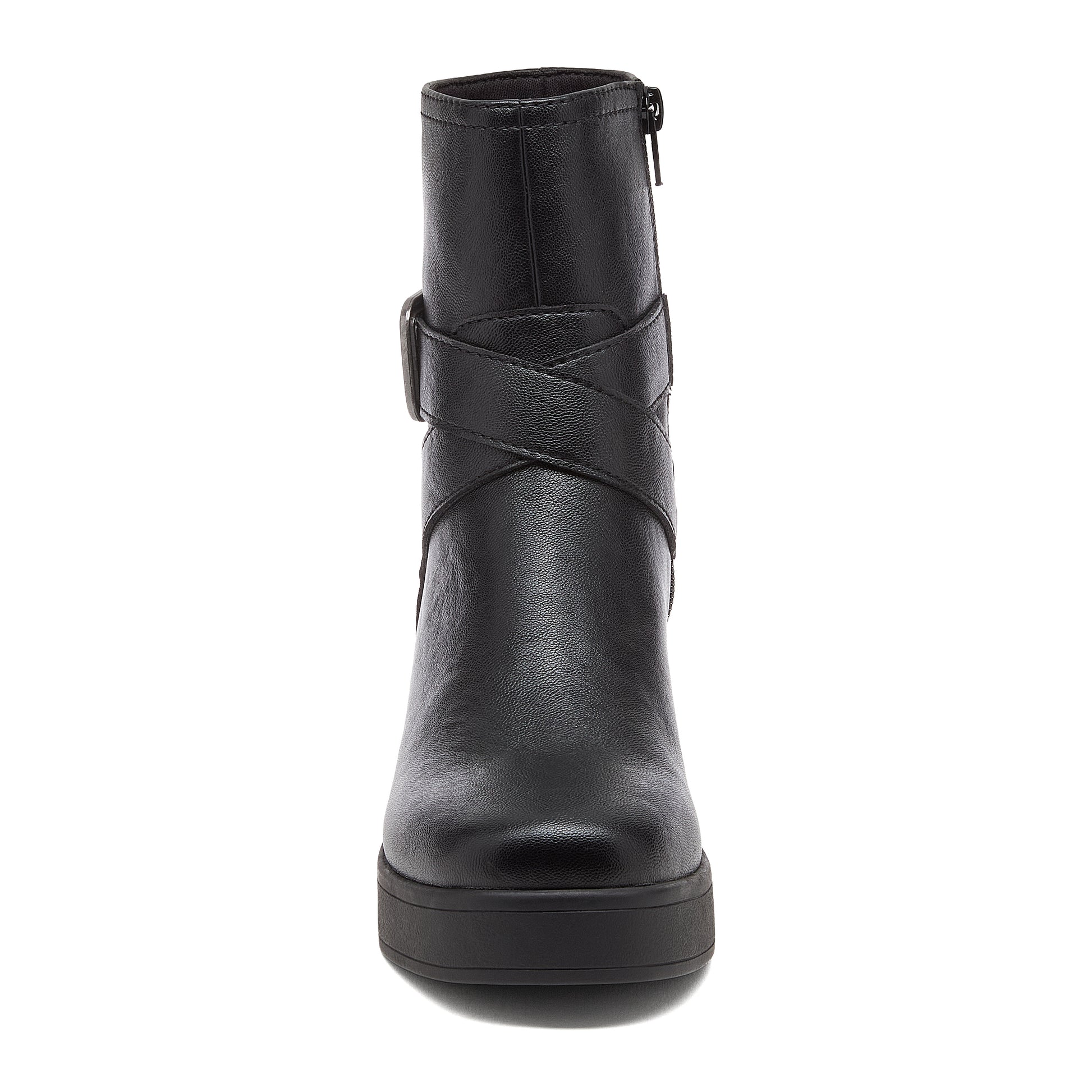 Jimmy Black Boots black boots front angled view showing buckle strap detail and rounded toe