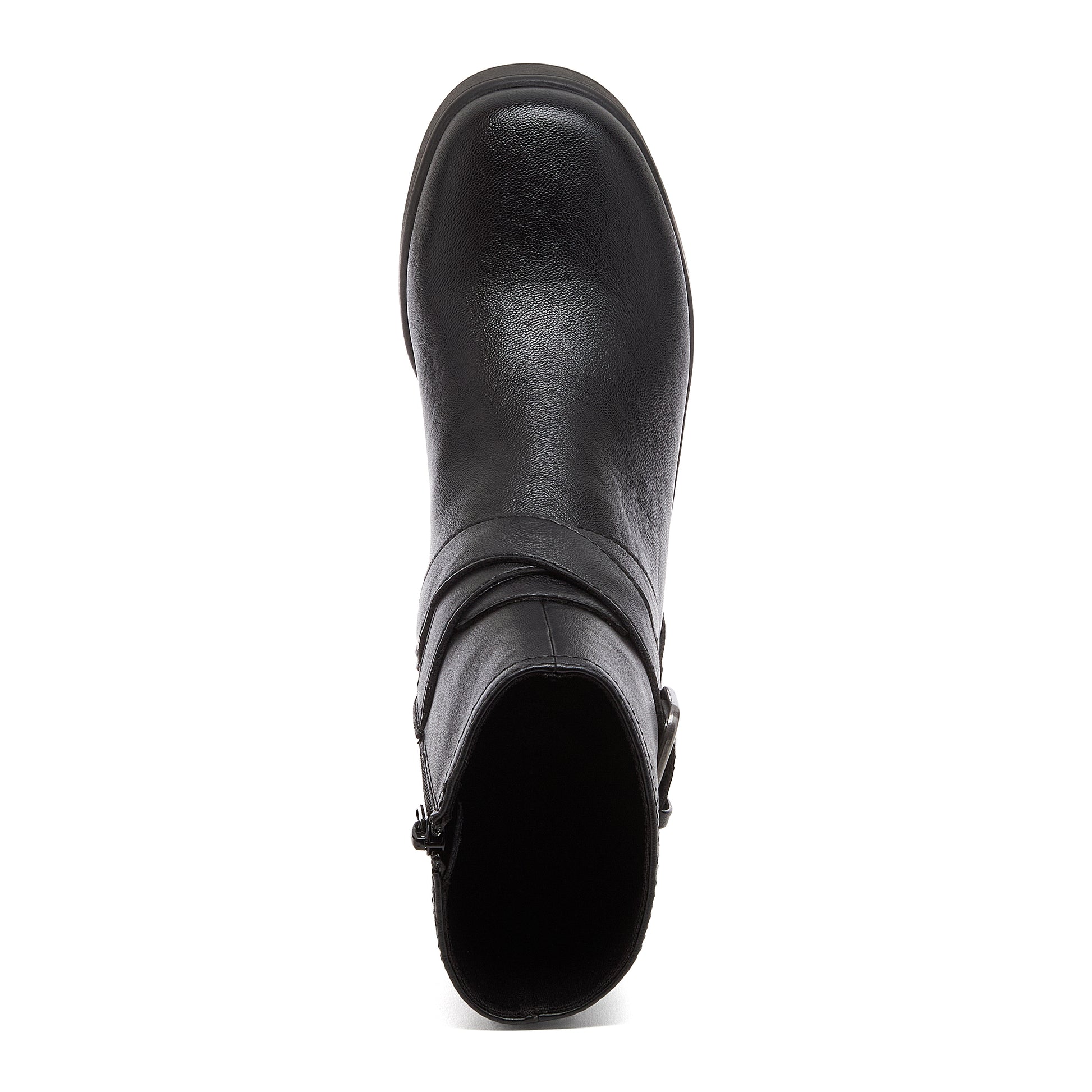 Jimmy Black Boots black boots top view showing rounded toe, ankle opening and side zip detail