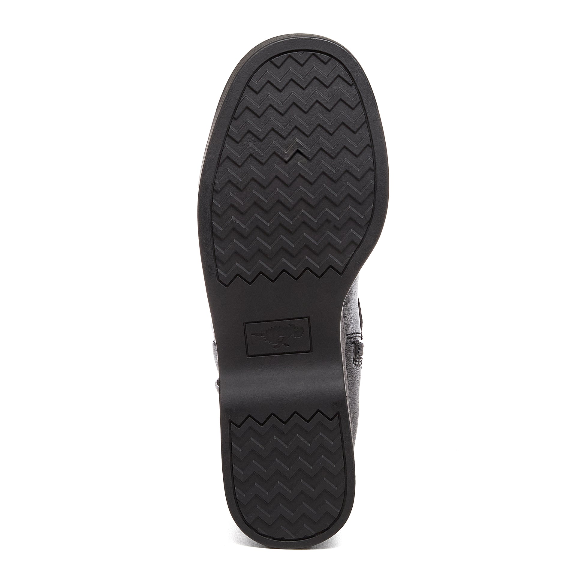 Jimmy Black Boots black boots sole view showing black tread pattern and Rocket Dog logo