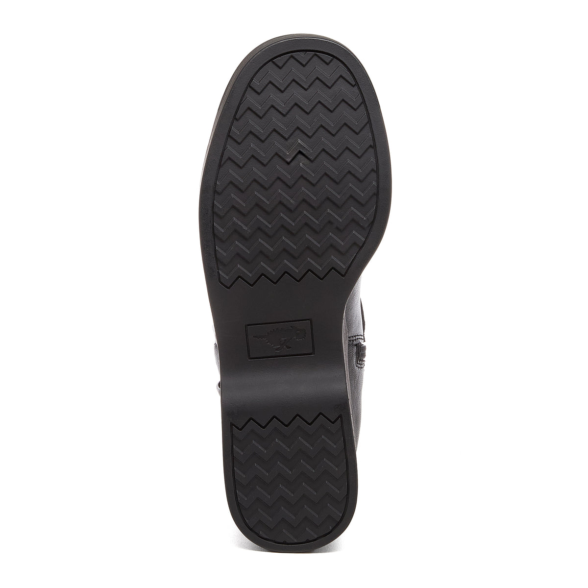 Jimmy Black Boots black boots sole view showing black tread pattern and Rocket Dog logo