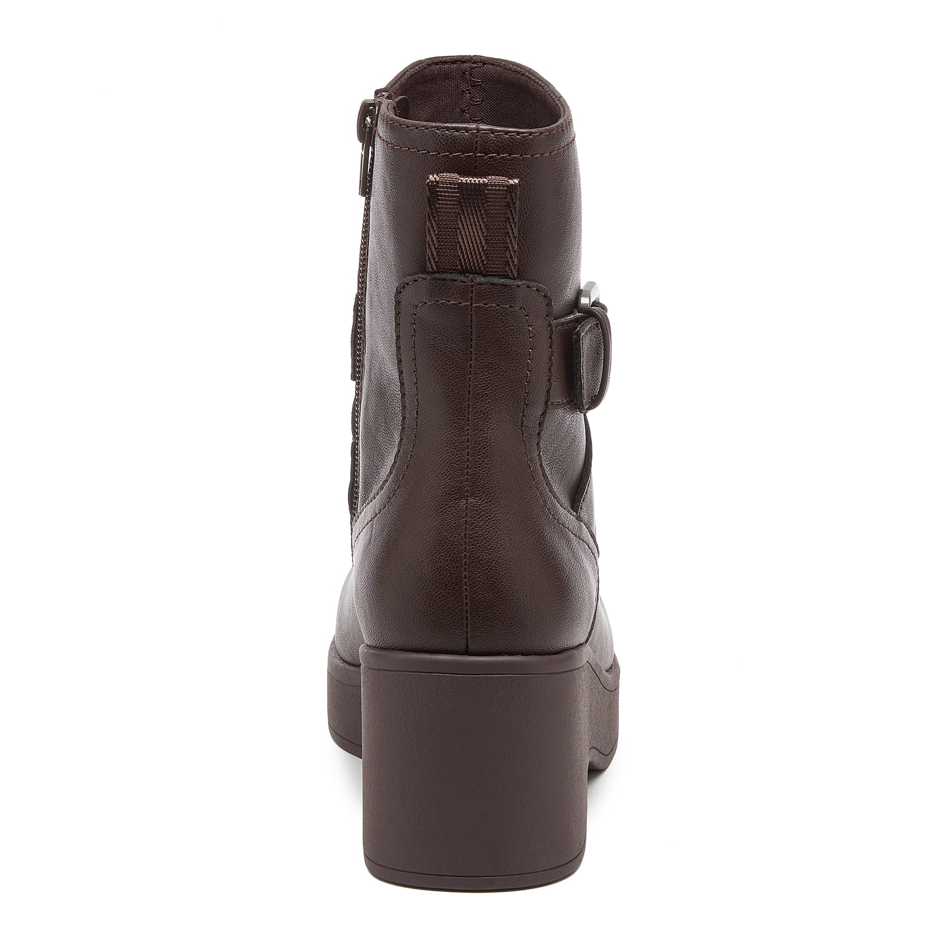 Jimmy Brown Boots dark brown boots back view with pull tab, zip and buckle detail