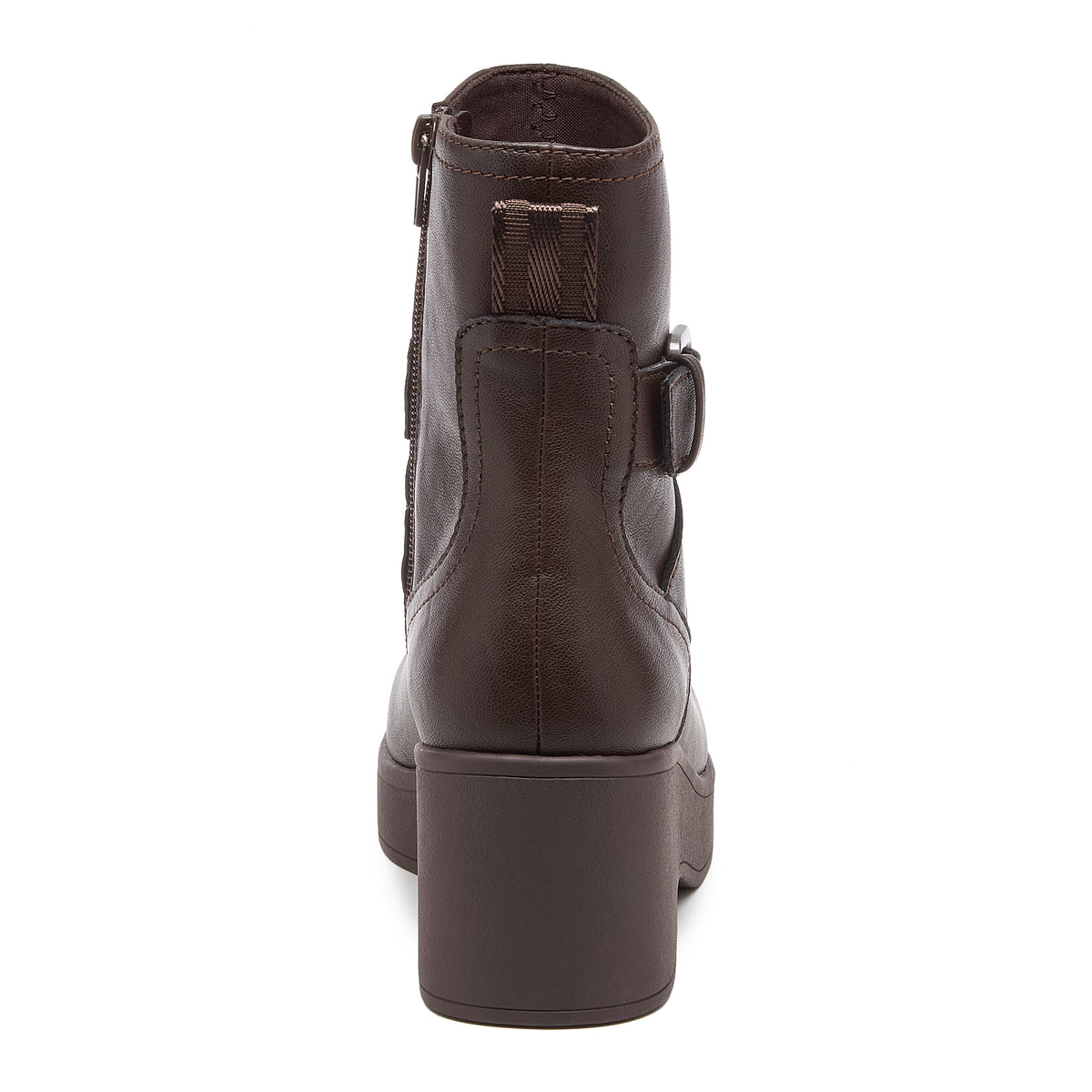Jimmy Brown Boots dark brown boots back view with pull tab, zip and buckle detail