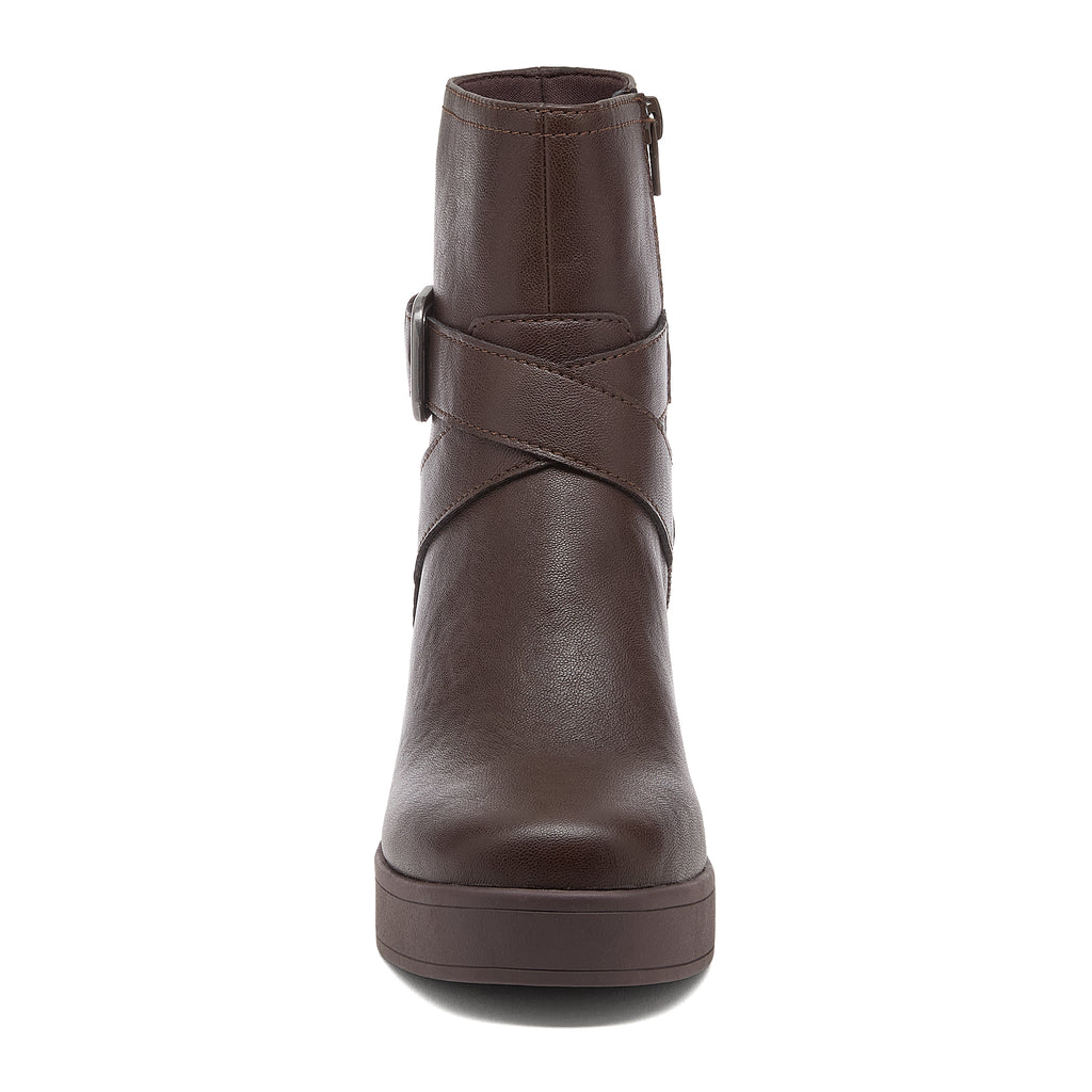 Jimmy Brown Boots dark brown boots front view with crossed strap detail