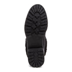 Niche Black Cuffed Boots sole view showing black tread pattern and low heel