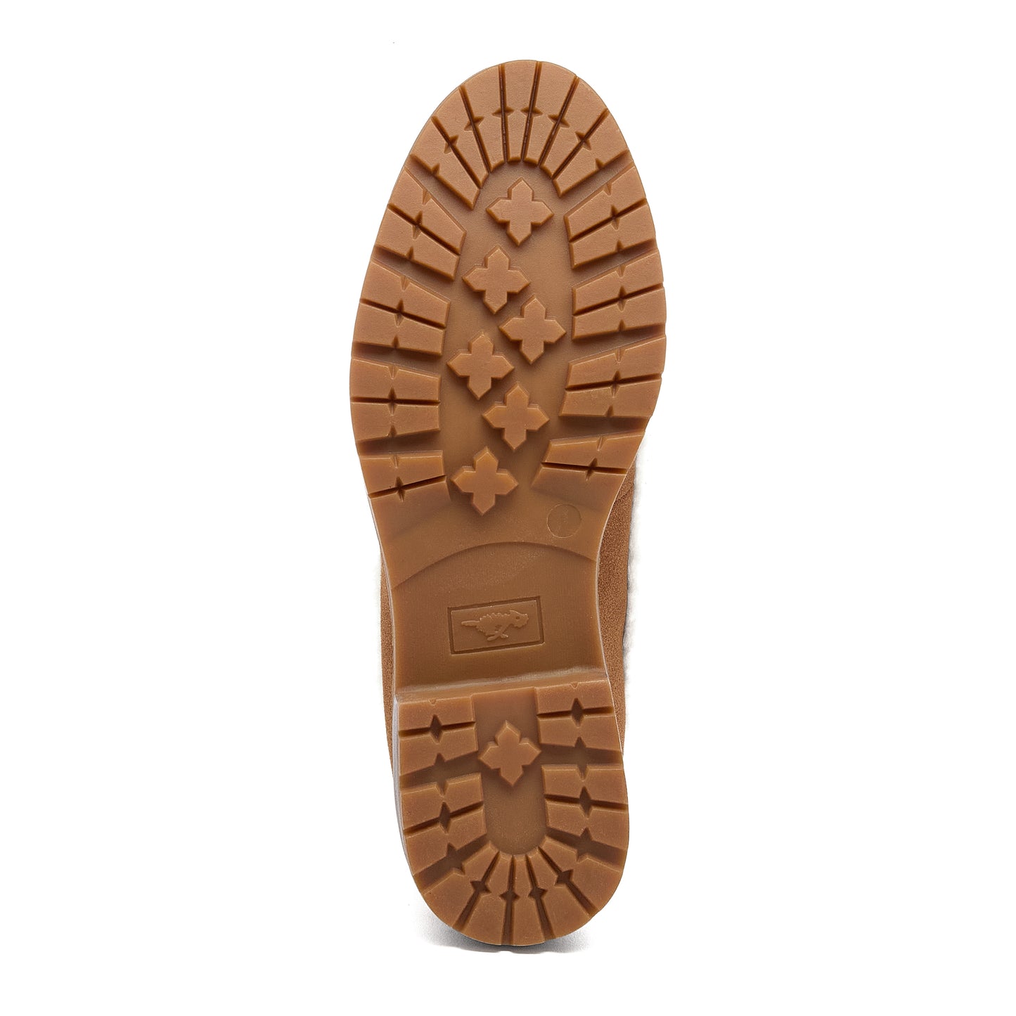 Nixie Tan Boots in cognac, sole view showing tread pattern