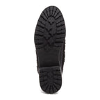 Nixie Black Boots in black, sole view showing the tread pattern and Rocket Dog logo detail.