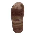 Ramble Tan Winter Boots in camel, sole view showing brown ridged tread and Rocket Dog logo detail