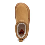 Relax Tan Mule Slippers camel slippers top view showing rounded toe, open back and cream lining