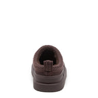 Relax Chocolate Mule Slippers dark brown casuals back view showing the pull tab, low heel opening and braided trim