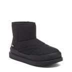 Ryder Black Slipper Boots casual boot front angled view showing rounded toe, stitched panel detail and black treaded sole
