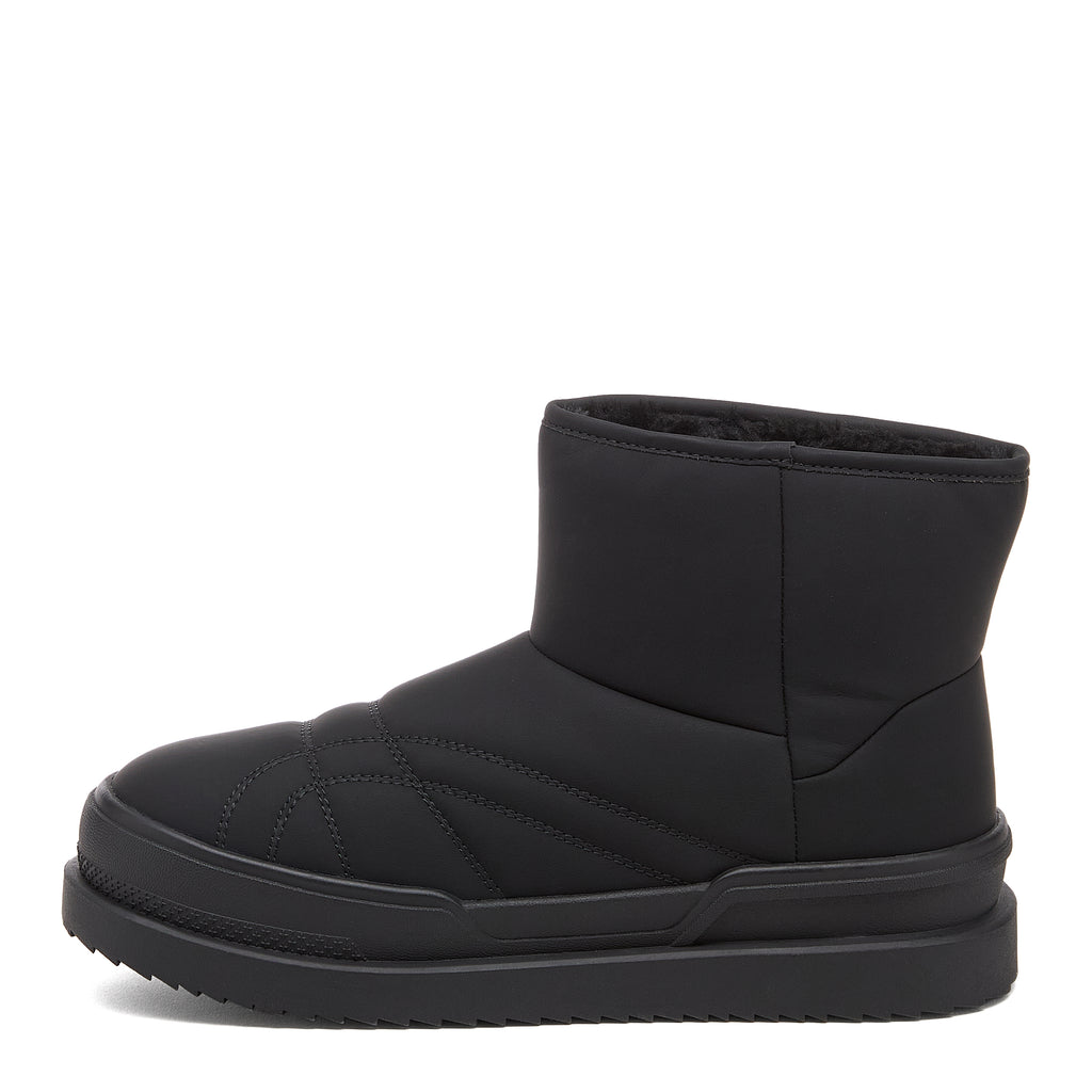 Ryder Black Slipper Boots casual boot side view showing pull-on ankle shape, stitched upper panels and black sole