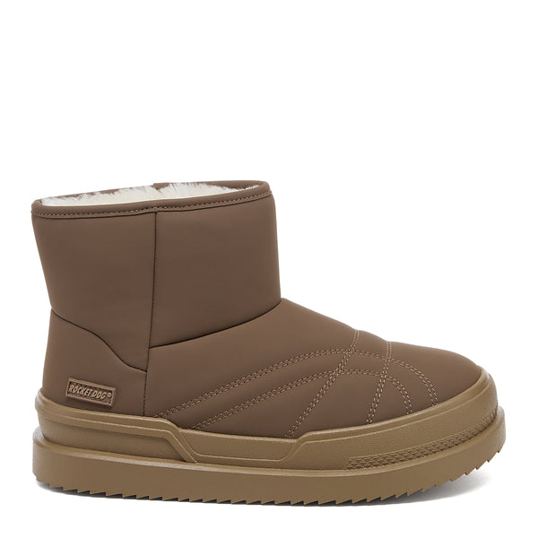 Ryder Dark Brown Slipper Boots side view showing Rocket Dog badge, curved stitching and tonal chunky sole