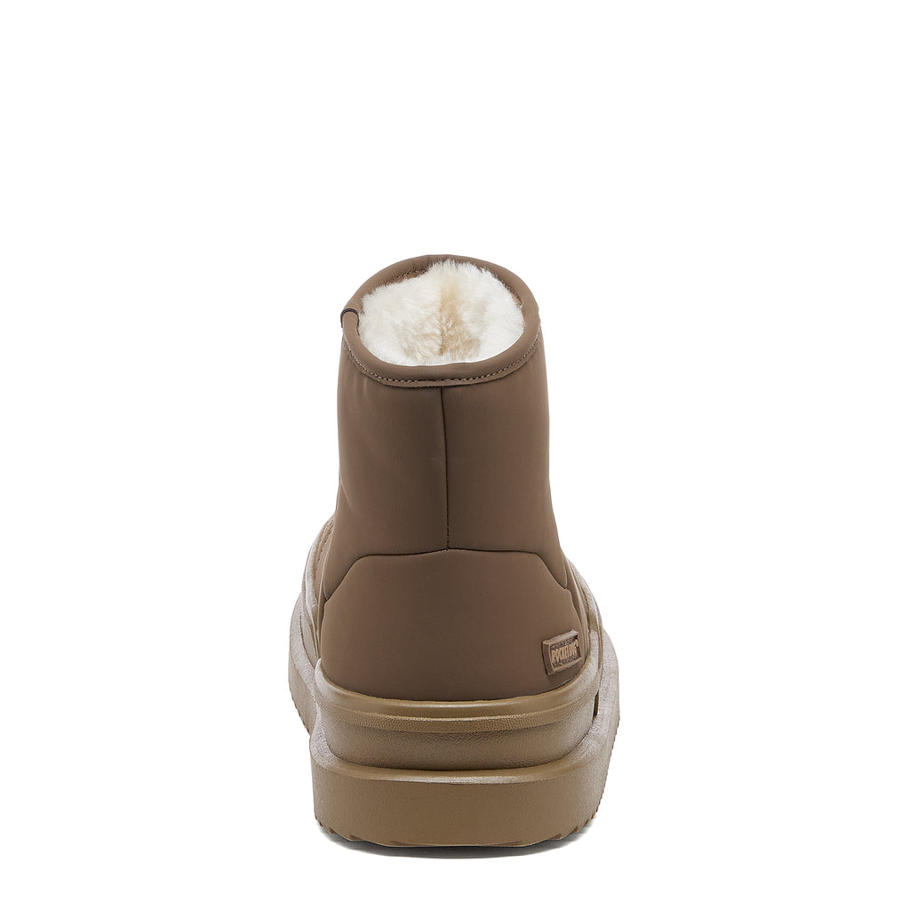 Ryder Dark Brown Slipper Boots rear view showing cream lining, stitched back seam and tonal chunky sole
