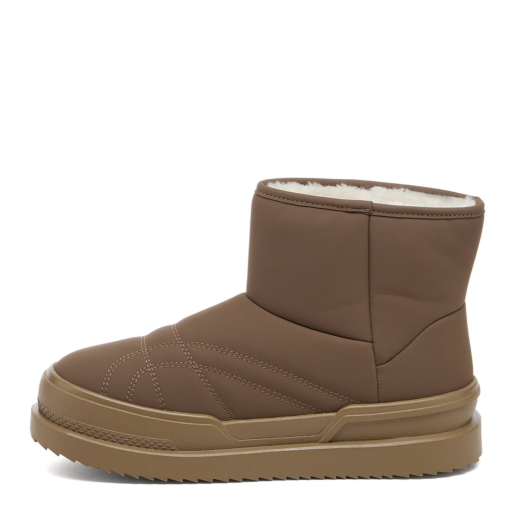 Ryder Dark Brown Slipper Boots side view showing pull-on ankle shape, curved stitching and tonal sole