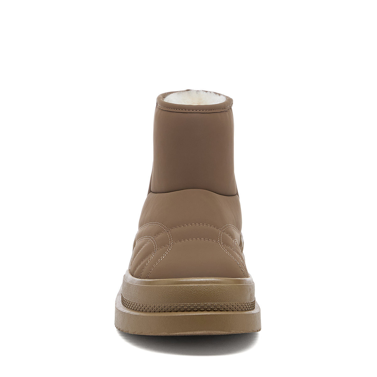 Ryder Dark Brown Slipper Boots front view showing cream collar lining, rounded toe and tonal chunky sole