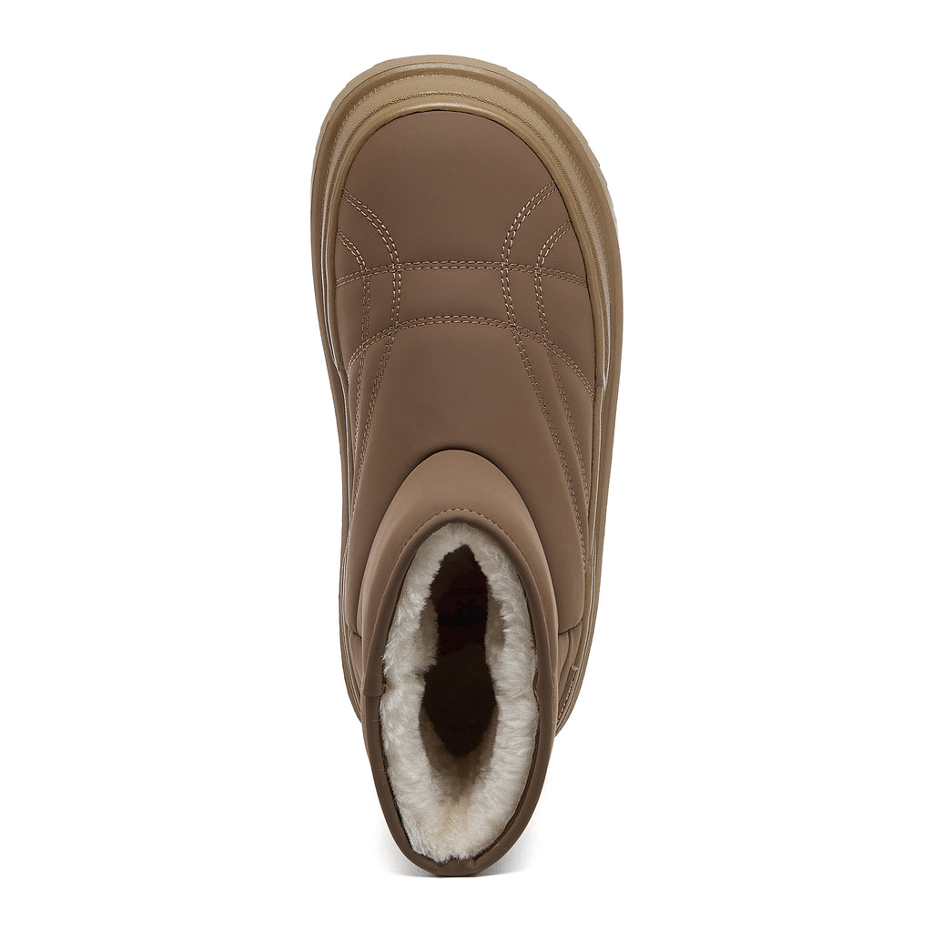 Ryder Dark Brown Slipper Boots top view showing cream lining, rounded toe and curved stitch detail
