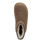 Ryder Dark Brown Slipper Boots top view showing cream lining, rounded toe and curved stitch detail