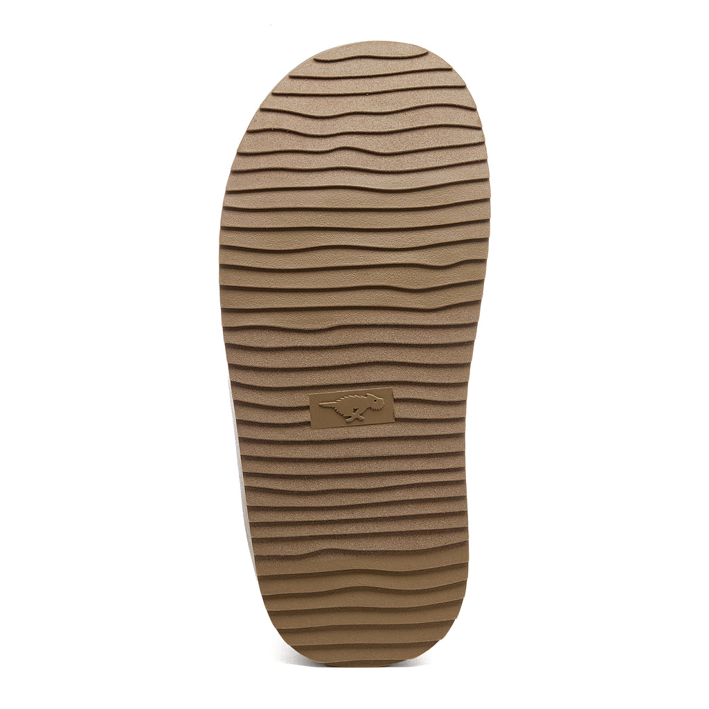 Ryder Dark Brown Slipper Boots sole view showing ribbed tread and Rocket Dog logo detail
