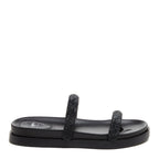 Sparkle Black Slide Sandals black sandals rear view showing two sparkly straps and low black sole