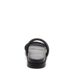Sparkle Black Slide Sandals black sandals rear view showing two sparkly straps and low black sole