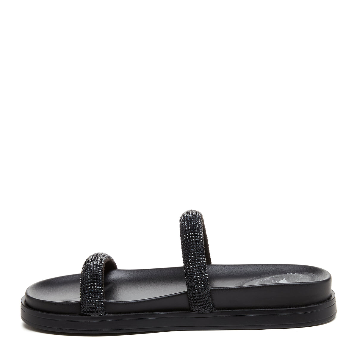 Sparkle Black Slide Sandals black sandals side profile showing sparkly double strap design