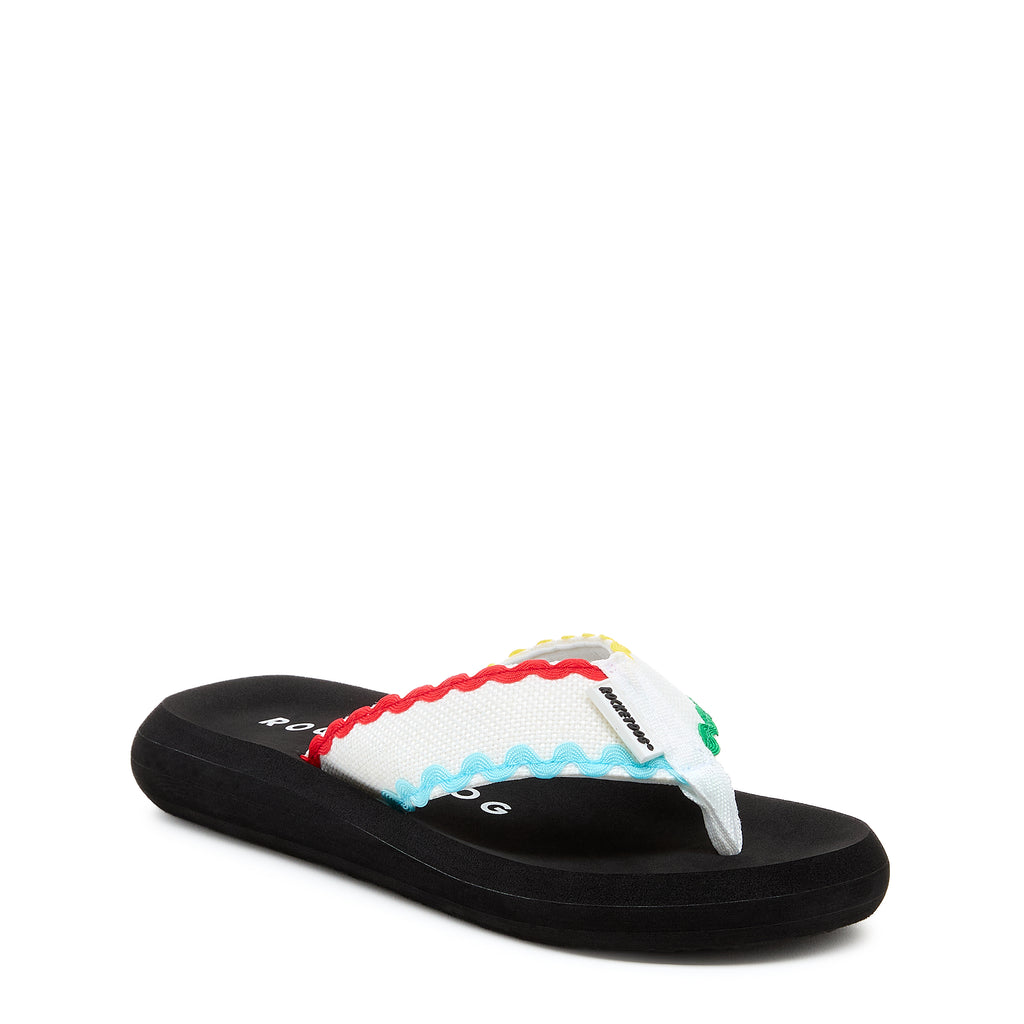 Rocket Dog Spotlight white waves flip flop, front angle