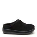 Side view of the Rocket Dog Sugar Glider black clog, faux suede slip-on upper and platform sole