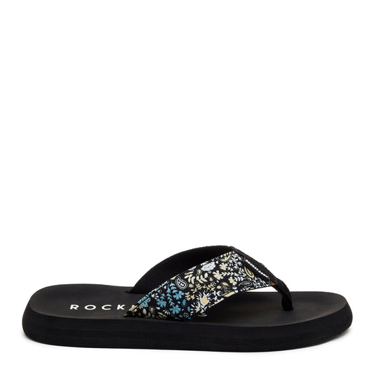 Adios Black Floral Print Flip-Flops