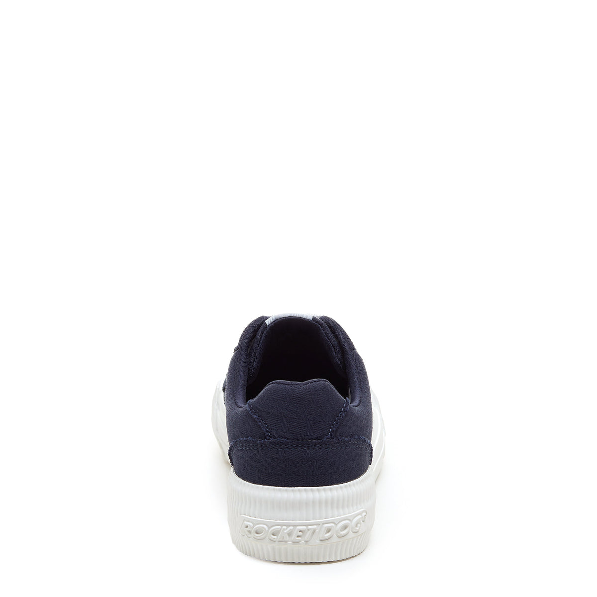 Cheery Navy Trainers rear view showing navy heel and embossed Rocket Dog logo on the white sole